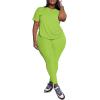 imagePINSV Womens Plus Size 2 Piece Outfits Tracksuits Short Sleeve Top Pants Sets SweatsuitsNeon Green