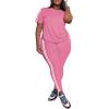 imagePINSV Womens Plus Size 2 Piece Outfits Tracksuits Short Sleeve Top Pants Sets SweatsuitsPink Stripe