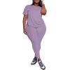 imagePINSV Womens Plus Size 2 Piece Outfits Tracksuits Short Sleeve Top Pants Sets SweatsuitsPurple