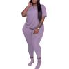 imagePINSV Womens Plus Size 2 Piece Outfits Tracksuits Short Sleeve Top Pants Sets SweatsuitsPurple