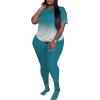 imagePINSV Womens Plus Size 2 Piece Outfits Tracksuits Short Sleeve Top Pants Sets SweatsuitsTurquoise Gradient