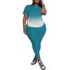 imagePINSV Womens Plus Size 2 Piece Outfits Tracksuits Short Sleeve Top Pants Sets SweatsuitsTurquoise Gradient