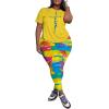 imagePINSV Womens Plus Size 2 Piece Outfits Tracksuits Short Sleeve Top Pants Sets SweatsuitsYellow Cross Print