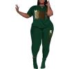 imagePINSV Womens Plus Size 2 Piece Outfits Tracksuits Short Sleeve Top Pants Sets SweatsuitsGreen Leopard Alphabet