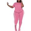 imagePINSV Womens Plus Size 2 Piece Outfits Tracksuits Short Sleeve Top Pants Sets SweatsuitsPink Stripe