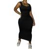 imagePINSV Womens Scoop Neck Bodycon Maxi Dress Stretchy Sleeveless Summer Tank Dress Sexy Party Club Beach SundressBlack