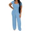 imagePINSV Womens 2 Piece Outfits Lounge Short Sleeve Tops High Waisted Wide Leg Pants Tracksuit SetsLight Blue