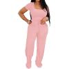 imagePINSV Womens 2 Piece Outfits Lounge Short Sleeve Tops High Waisted Wide Leg Pants Tracksuit SetsPink