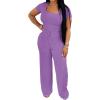 imagePINSV Womens 2 Piece Outfits Lounge Short Sleeve Tops High Waisted Wide Leg Pants Tracksuit SetsPurple