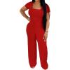 imagePINSV Womens 2 Piece Outfits Lounge Short Sleeve Tops High Waisted Wide Leg Pants Tracksuit SetsRed
