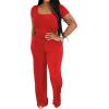 imagePINSV Womens 2 Piece Outfits Lounge Short Sleeve Tops High Waisted Wide Leg Pants Tracksuit SetsRed