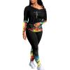 imagePINSV Womens Tracksuits 2 Piece Outfits Sweatsuits Long Sleeve Top Jogger Legging Pants SetsRose Leopard Print