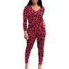 imagePINSV Womens Tracksuits 2 Piece Outfits Sweatsuits Long Sleeve Top Jogger Legging Pants SetsLeopard Print