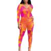 imagePINSV Womens Tracksuits 2 Piece Outfits Sweatsuits Long Sleeve Top Jogger Legging Pants SetsOrange Shade
