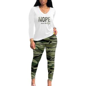 imagePINSV Womens Tracksuits 2 Piece Outfits Sweatsuits Long Sleeve Top Jogger Legging Pants SetsCamo Print