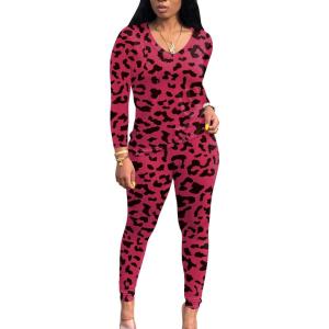 imagePINSV Womens Tracksuits 2 Piece Outfits Sweatsuits Long Sleeve Top Jogger Legging Pants SetsLeopard Print