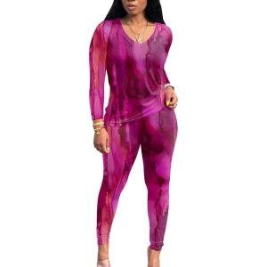 imagePINSV Womens Tracksuits 2 Piece Outfits Sweatsuits Long Sleeve Top Jogger Legging Pants SetsPink Print