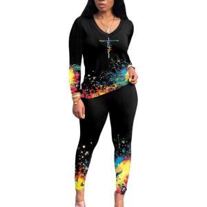 imagePINSV Womens Tracksuits 2 Piece Outfits Sweatsuits Long Sleeve Top Jogger Legging Pants SetsRose Leopard Print
