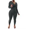 imagePINSV Women Two Piece Outfits Workout Sets Bodycon Tracksuit Long Sleeve Zip Up Hoodie Jacket Jogger Matching Sweat Pants SetDark Grey