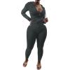 imagePINSV Women Two Piece Outfits Workout Sets Bodycon Tracksuit Long Sleeve Zip Up Hoodie Jacket Jogger Matching Sweat Pants SetDark Grey