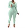 imagePINSV Women Two Piece Outfits Workout Sets Bodycon Tracksuit Long Sleeve Zip Up Hoodie Jacket Jogger Matching Sweat Pants SetMint Green
