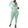 imagePINSV Women Two Piece Outfits Workout Sets Bodycon Tracksuit Long Sleeve Zip Up Hoodie Jacket Jogger Matching Sweat Pants SetMint Green