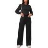 imagePINSV Womens 2 Piece Outfits Sweatsuit Set Long Sleeve Crop Top Drawstring Wide Leg Pants with Pockets Tracksuits Casual SetBlack