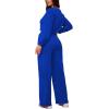 imagePINSV Womens 2 Piece Outfits Sweatsuit Set Long Sleeve Crop Top Drawstring Wide Leg Pants with Pockets Tracksuits Casual SetBlue