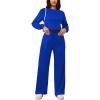 imagePINSV Womens 2 Piece Outfits Sweatsuit Set Long Sleeve Crop Top Drawstring Wide Leg Pants with Pockets Tracksuits Casual SetBlue