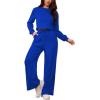 imagePINSV Womens 2 Piece Outfits Sweatsuit Set Long Sleeve Crop Top Drawstring Wide Leg Pants with Pockets Tracksuits Casual SetBlue