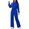 imagePINSV Womens 2 Piece Outfits Sweatsuit Set Long Sleeve Crop Top Drawstring Wide Leg Pants with Pockets Tracksuits Casual SetBlue
