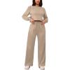 imagePINSV Womens 2 Piece Outfits Sweatsuit Set Long Sleeve Crop Top Drawstring Wide Leg Pants with Pockets Tracksuits Casual SetKhaki
