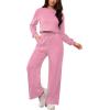imagePINSV Womens 2 Piece Outfits Sweatsuit Set Long Sleeve Crop Top Drawstring Wide Leg Pants with Pockets Tracksuits Casual SetPink