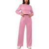 imagePINSV Womens 2 Piece Outfits Sweatsuit Set Long Sleeve Crop Top Drawstring Wide Leg Pants with Pockets Tracksuits Casual SetPink