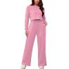 imagePINSV Womens 2 Piece Outfits Sweatsuit Set Long Sleeve Crop Top Drawstring Wide Leg Pants with Pockets Tracksuits Casual SetPink