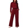 imagePINSV Womens 2 Piece Outfits Sweatsuit Set Long Sleeve Crop Top Drawstring Wide Leg Pants with Pockets Tracksuits Casual SetWine