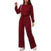 imagePINSV Womens 2 Piece Outfits Sweatsuit Set Long Sleeve Crop Top Drawstring Wide Leg Pants with Pockets Tracksuits Casual SetWine