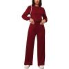 imagePINSV Womens 2 Piece Outfits Sweatsuit Set Long Sleeve Crop Top Drawstring Wide Leg Pants with Pockets Tracksuits Casual SetWine