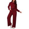 imagePINSV Womens 2 Piece Outfits Sweatsuit Set Long Sleeve Crop Top Drawstring Wide Leg Pants with Pockets Tracksuits Casual SetWine