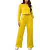 imagePINSV Womens 2 Piece Outfits Sweatsuit Set Long Sleeve Crop Top Drawstring Wide Leg Pants with Pockets Tracksuits Casual SetYellow