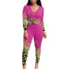 imagePINSV Womens Tracksuits 2 Piece Outfits Sweatsuit Long Sleeve Top Jogger Legging Pants Sets Rose Leopard Print XXL