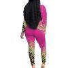 imagePINSV Womens Tracksuits 2 Piece Outfits Sweatsuit Long Sleeve Top Jogger Legging Pants Sets Rose Leopard Print XXL