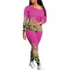 imagePINSV Womens Tracksuits 2 Piece Outfits Sweatsuit Long Sleeve Top Jogger Legging Pants Sets Rose Leopard Print XXL
