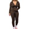 imagePINSV Women Two Piece Outfits Workout Sets Bodycon Tracksuit Long Sleeve Zip Up Hoodie Jacket Jogger Matching Sweat Pants Set Brown A XXL
