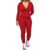 imagePINSV Women Two Piece Outfits Workout Sets Bodycon Tracksuit Long Sleeve Zip Up Hoodie Jacket Jogger Matching Sweat Pants Set Red A XXL