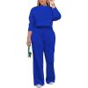 imagePINSV Womens 2 Piece Outfits Sweatsuit Set Long Sleeve Crop Top Drawstring Wide Leg Pants with Pockets Tracksuits Casual SetBlue