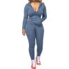 imagePINSV Women Two Piece Outfits Workout Sets Bodycon Tracksuit Long Sleeve Zip Up Hoodie Jacket Jogger Matching Sweat Pants Set Grey Blue B XXL