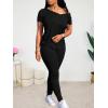 imageLounge Sets for Women 2 Piece Summer Casual Jogger Workout Outfits Short Tops Long Pant Sweat suit leggings setBlack