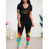 imageLounge Sets for Women 2 Piece Summer Casual Jogger Workout Outfits Short Tops Long Pant Sweat suit leggings setBlack Splatter Print