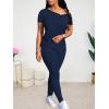 imageLounge Sets for Women 2 Piece Summer Casual Jogger Workout Outfits Short Tops Long Pant Sweat suit leggings setNavy Blue